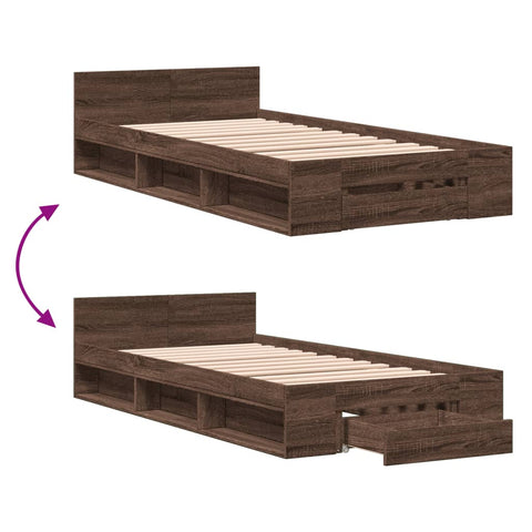 vidaXL Bed Frame with Drawer without Mattress Brown Oak 90x190 cm Single