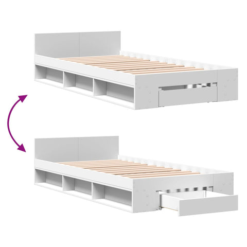 vidaXL Bed Frame with Drawer without Mattress White 100x200 cm