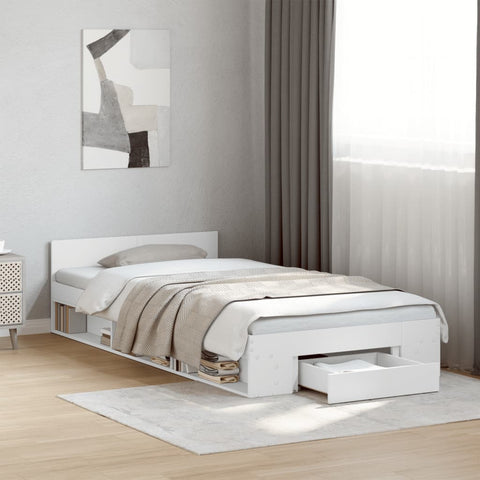 vidaXL Bed Frame with Drawer without Mattress White 100x200 cm