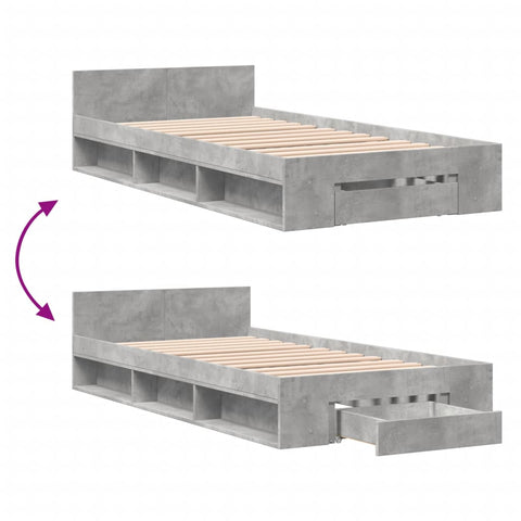 vidaXL Bed Frame with Drawer without Mattress Concrete Grey 100x200 cm