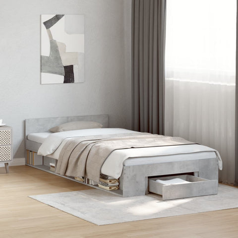 vidaXL Bed Frame with Drawer without Mattress Concrete Grey 100x200 cm
