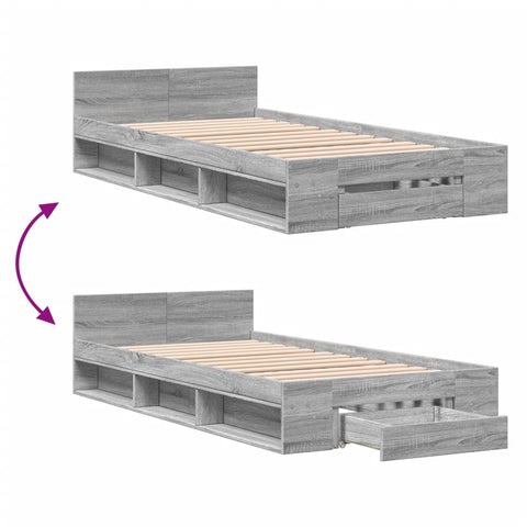 vidaXL Bed Frame with Drawer without Mattress Grey Sonoma 90x200 cm