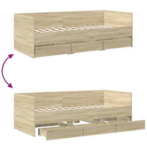 vidaXL Daybed with Drawers without Mattress Sonoma Oak 100x200 cm