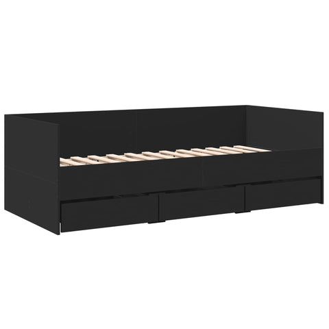 vidaXL Daybed with Drawers without Mattress Black 90x200 cm