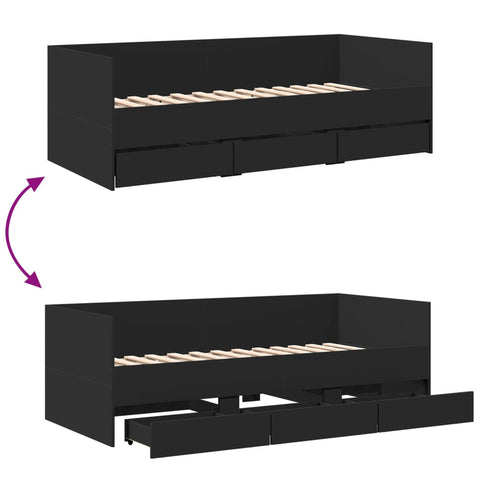 vidaXL Daybed with Drawers without Mattress Black 90x200 cm
