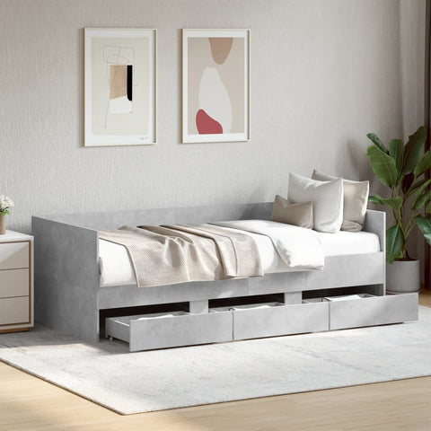 vidaXL Daybed with Drawers without Mattress Concrete Grey 75x190 cm Small Single