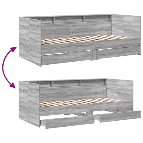 vidaXL Daybed with Drawers without Mattress Grey Sonoma 90x200 cm