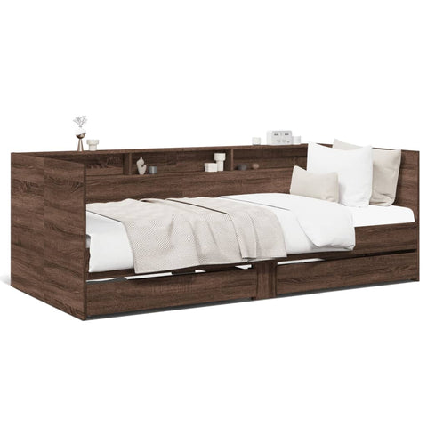 vidaXL Daybed with Drawers without Mattress Brown Oak 75x190 cm Small Single