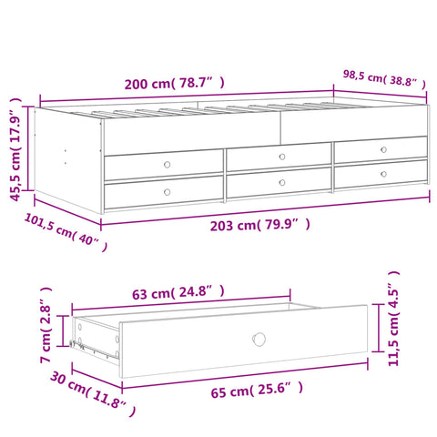 vidaXL Daybed with Drawers without Mattress White 100x200 cm