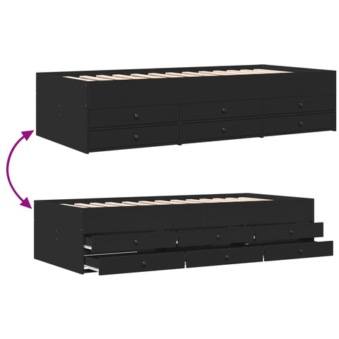 vidaXL Daybed with Drawers without Mattress Black 100x200 cm