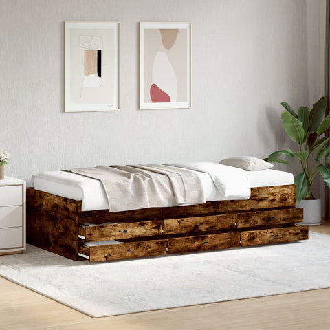 vidaXL Daybed with Drawers without Mattress Smoked Oak 100x200 cm
