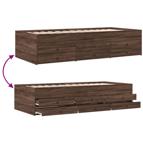 vidaXL Daybed with Drawers without Mattress Brown Oak 100x200 cm