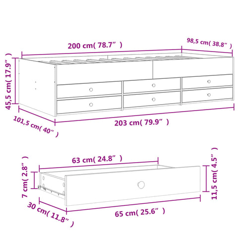 vidaXL Daybed with Drawers without Mattress Brown Oak 100x200 cm