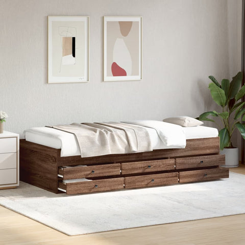 vidaXL Daybed with Drawers without Mattress Brown Oak 100x200 cm