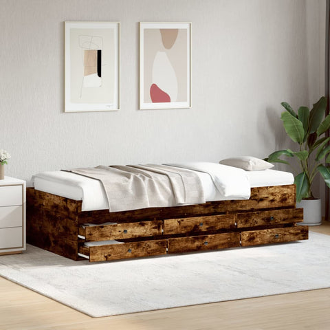 vidaXL Daybed with Drawers without Mattress Smoked Oak 90x200 cm
