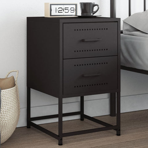 vidaXL Bedside Cabinet Black 36x39x60.5 cm Steel