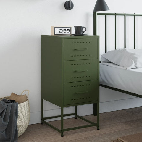 vidaXL Bedside Cabinet Olive Green 36x39x78 cm Steel