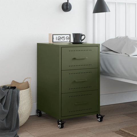 vidaXL Bedside Cabinet Olive Green 36x39x59 cm Steel