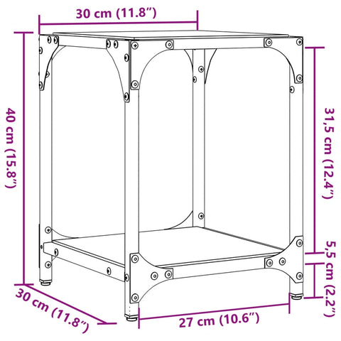 vidaXL Coffee Table with Transparent Glass Top 30x30x40 cm Steel