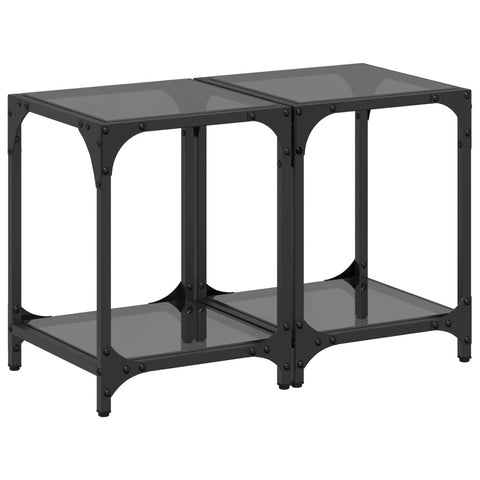 vidaXL Coffee Tables with Black Glass Top 2 pcs 30x30x40 cm Steel