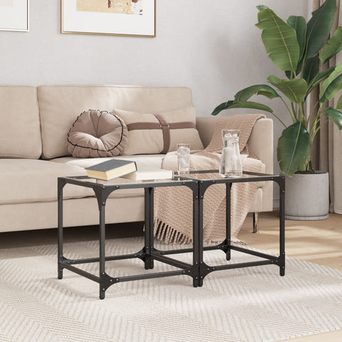 vidaXL Coffee Tables with Transparent Glass Top 2 pcs 40x40x40 cm Steel