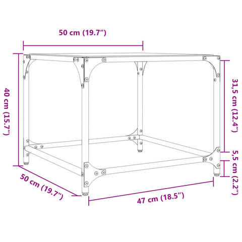 vidaXL Coffee Table with Transparent Glass Top 50x50x40 cm Steel