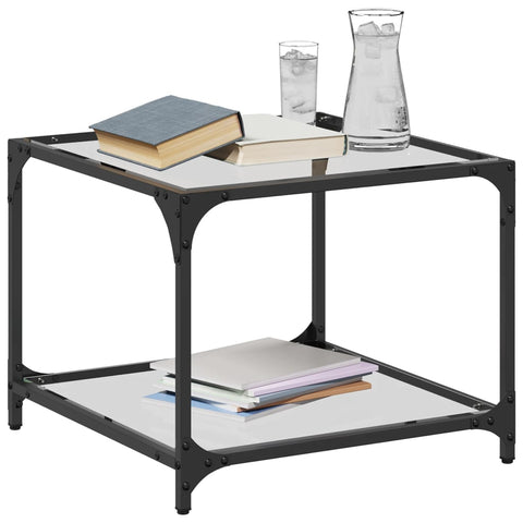 vidaXL Coffee Table with Transparent Glass Top 50x50x40 cm Steel