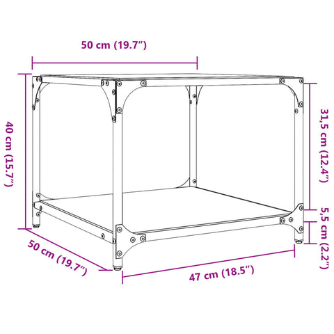 vidaXL Coffee Table with Transparent Glass Top 50x50x40 cm Steel