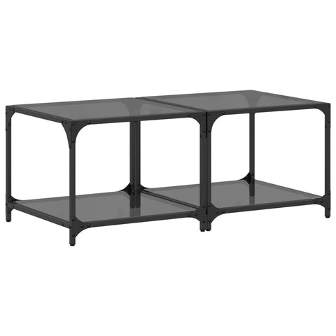 vidaXL Coffee Tables with Black Glass Top 2 pcs 50x50x40 cm Steel