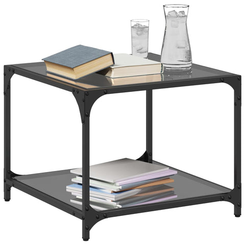 vidaXL Coffee Tables with Black Glass Top 2 pcs 50x50x40 cm Steel