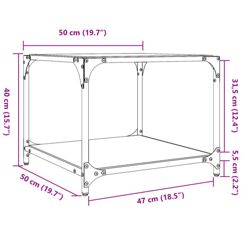 vidaXL Coffee Tables with Black Glass Top 2 pcs 50x50x40 cm Steel