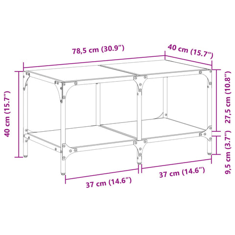 vidaXL Coffee Table with Black Glass Top 78.5x40x40 cm Steel