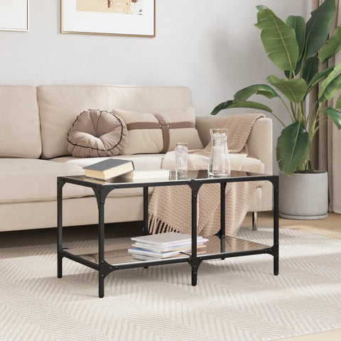 vidaXL Coffee Table with Black Glass Top 78.5x40x40 cm Steel