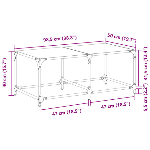 vidaXL Coffee Table with Black Glass Top 98.5x50x40 cm Steel