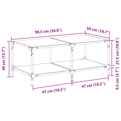 vidaXL Coffee Table with Transparent Glass Top 98.5x50x40 cm Steel