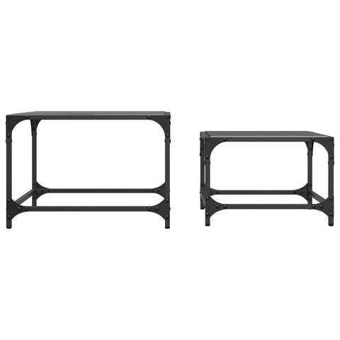 vidaXL Nesting Coffee Tables 2 pcs with Black Glass Top Steel