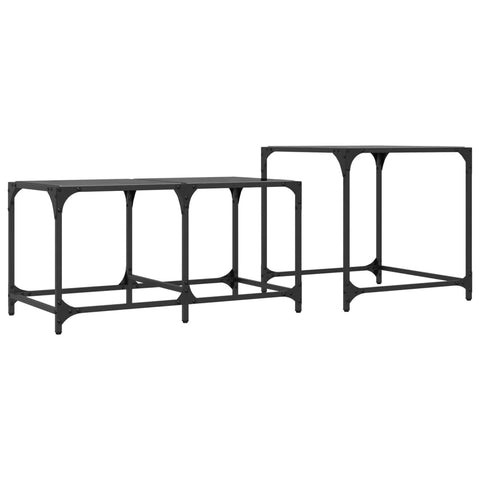 vidaXL Nesting Coffee Tables 2 pcs with Black Glass Top Steel