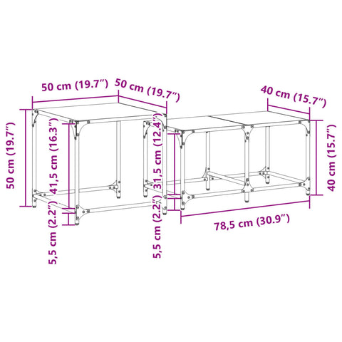 vidaXL Nesting Coffee Tables 2 pcs with Black Glass Top Steel