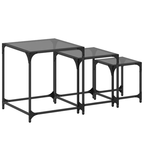 vidaXL Nesting Coffee Tables 3 pcs with Black Glass Top Steel