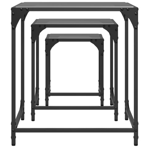 vidaXL Nesting Coffee Tables 3 pcs with Black Glass Top Steel