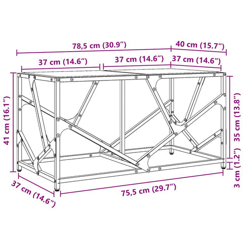 vidaXL Coffee Table with Transparent Glass Top 78.5x40x41 cm Steel