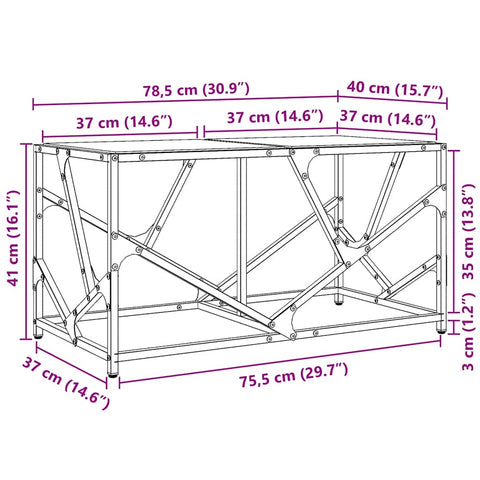 vidaXL Coffee Table with Black Glass Top 78.5x40x41 cm Steel