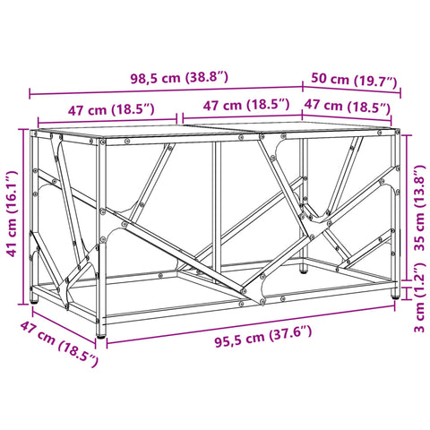 vidaXL Coffee Table with Transparent Glass Top 98.5x50x41 cm Steel