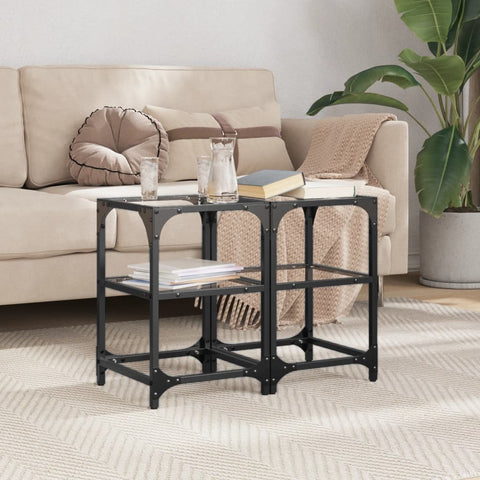 vidaXL Coffee Tables with Transparent Glass Top 2 pcs 30x30x45 cm Steel
