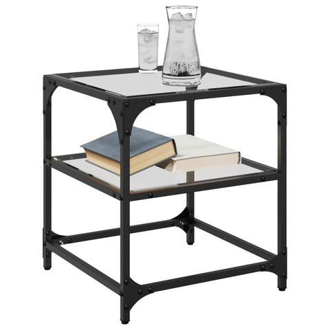 vidaXL Coffee Table with Transparent Glass Top 40x40x45 cm Steel