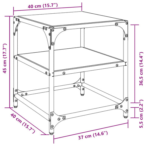vidaXL Coffee Table with Transparent Glass Top 40x40x45 cm Steel