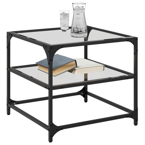 vidaXL Coffee Table with Transparent Glass Top 50x50x45 cm Steel