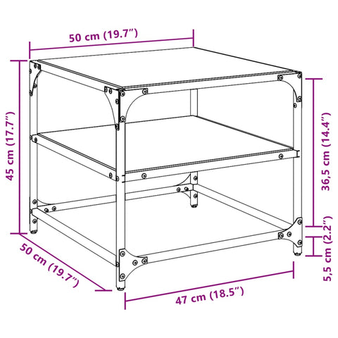 vidaXL Coffee Table with Transparent Glass Top 50x50x45 cm Steel