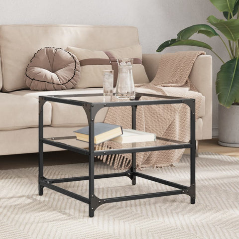 vidaXL Coffee Table with Transparent Glass Top 50x50x45 cm Steel