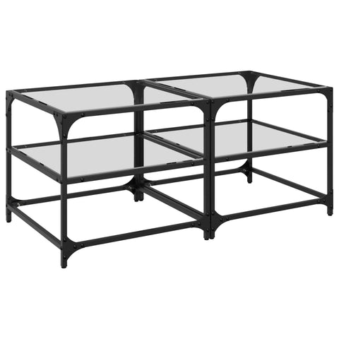 vidaXL Coffee Tables with Transparent Glass Top 2 pcs 50x50x45 cm Steel
